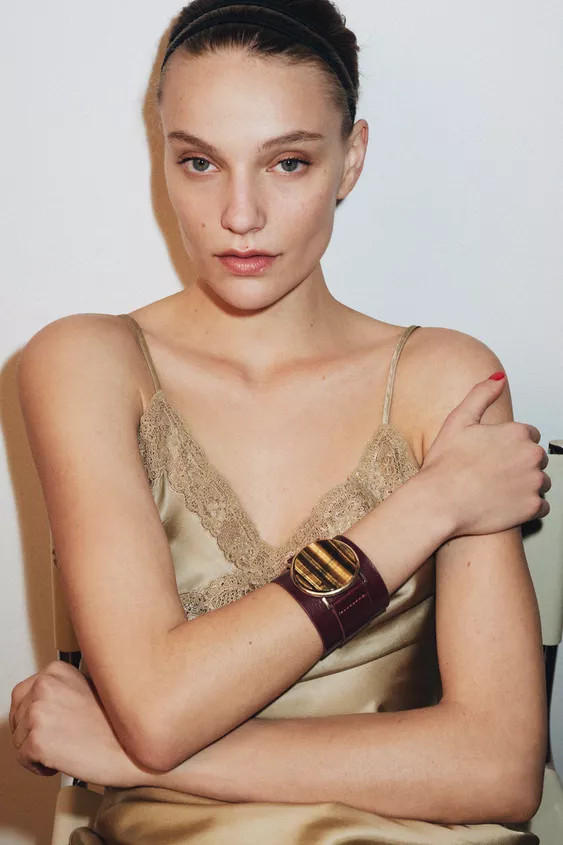 MAXI RIGID LEATHER STONE BRACELET | Zara Canada