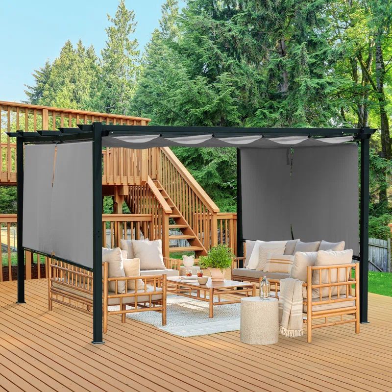 10x12ft Aluminum Pergola with Retractable Canopy and Side Walls - Gray | Wayfair North America