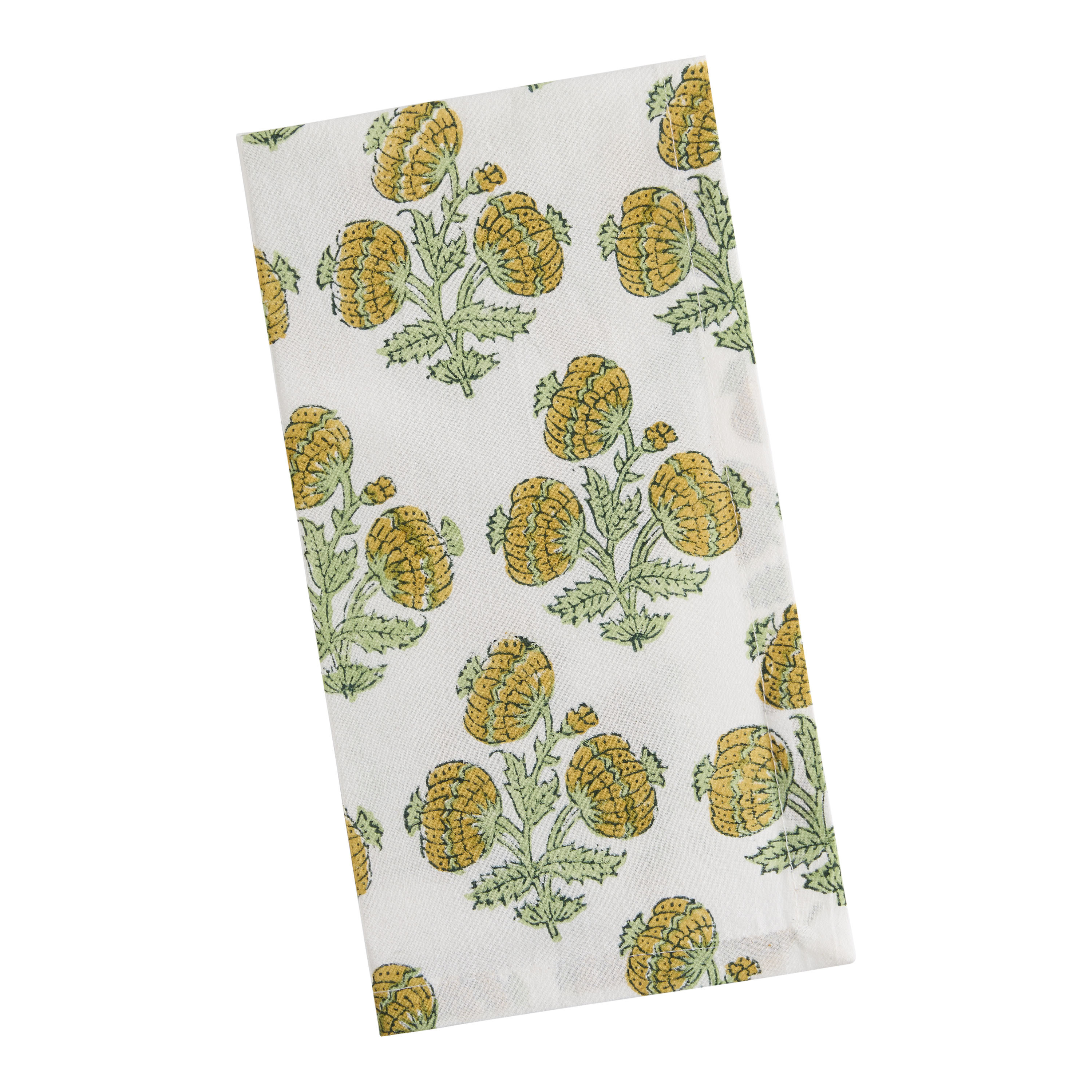 Yellow and Green Floral Bouquet Block Print Napkin | World Market