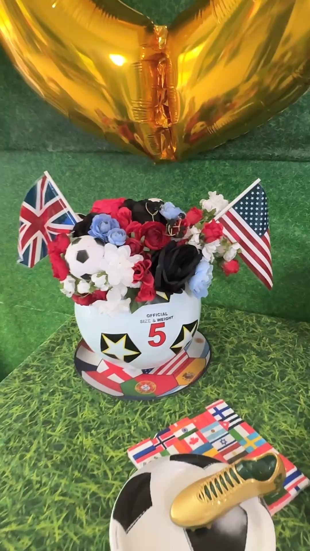 I cut open a soccer ball and turned it into a party vase ⚽✂️
 
trace your vase onto the ball and cut about ¼ inch wider — this gives you room to push the vase in cleanly. if the ball loses a little air once cut, stuff a napkin inside to keep it full and round.
add flowers, push sticks into mini soccer balls to make picks for the florals, tuck in some world flags and suddenly you have the most unique centerpiece for your FIFA watch party or soccer birthday.
 
save this for your next soccer party 🌸⚽
#soccerparty #diysoccerparty #WorldCup2026 #soccervase #tweenparty

#LTKmomlife #LTKSeasonal #LTKKids