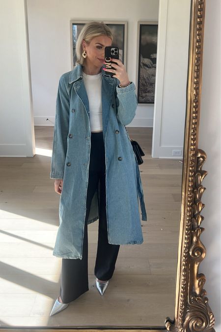Chic elevated outfit inspo date night church look workwear 
Denim trench coat under $50
Abercrombie tailored pants and baby tee now on sale 

#LTKSaleAlert #LTKStyleTip #LTKFindsUnder50