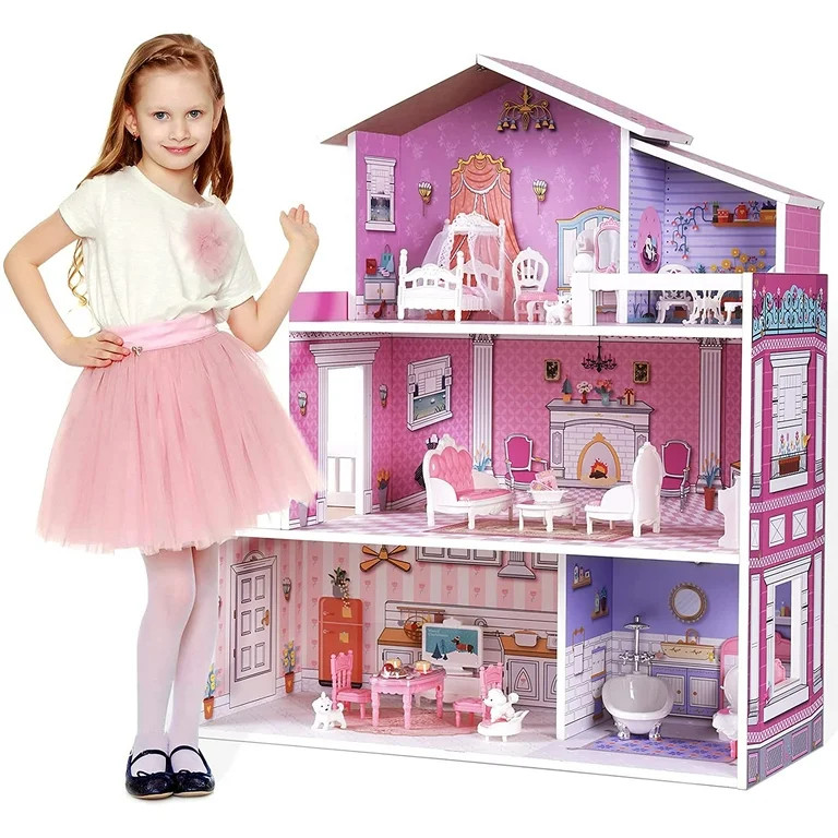 Robud Victoria Wooden Dollhouse for Kids with 24pcs Furniture Preschool Dollhouse House Toy for T... | Walmart (US)