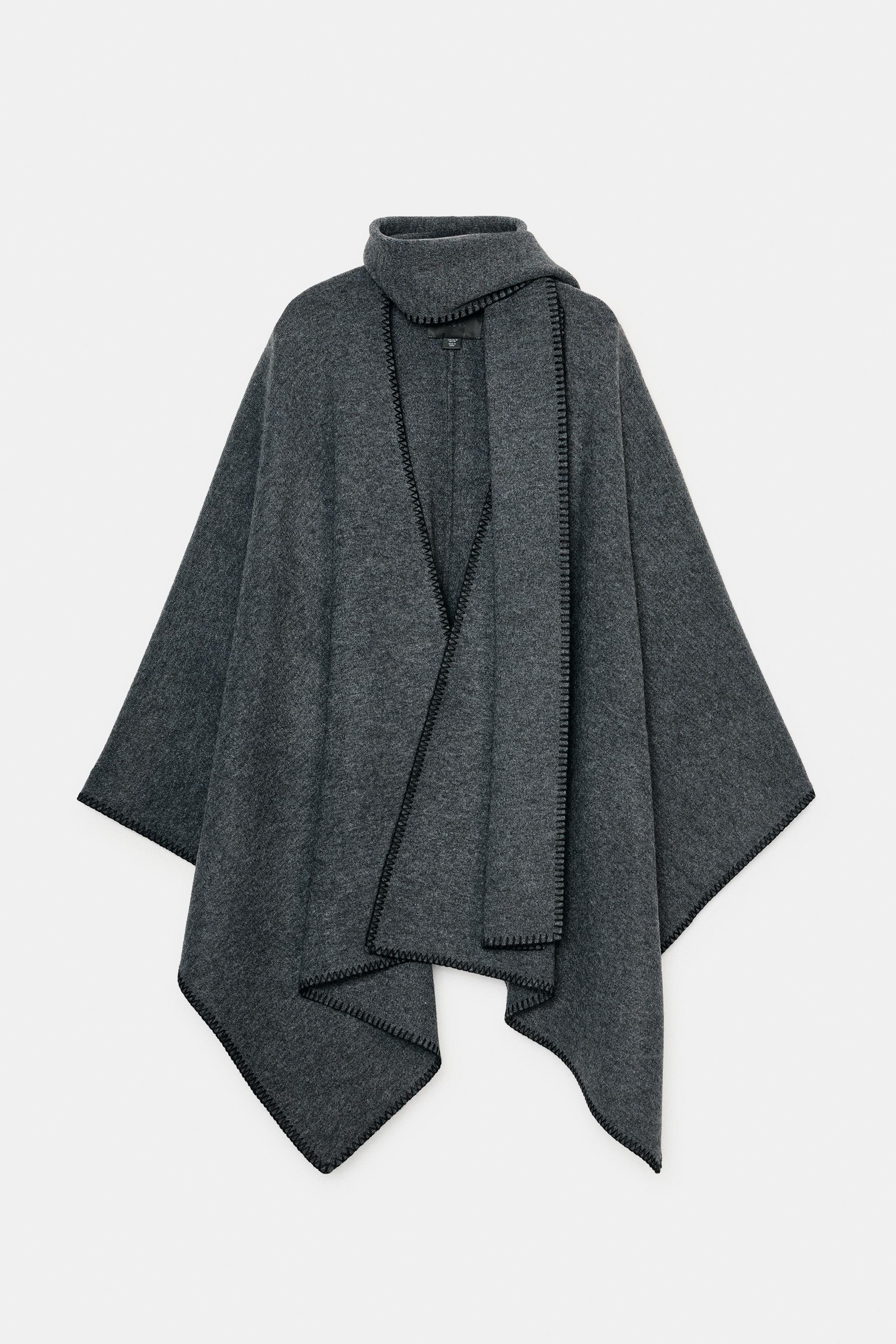 KNIT CAPE WITH CONTRAST THREAD SCARF | Zara UK