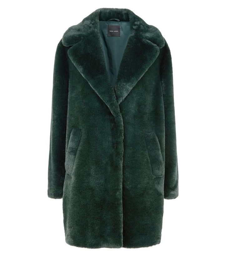 Dark Green Faux Fur Longline Coat | New Look | New Look (UK)