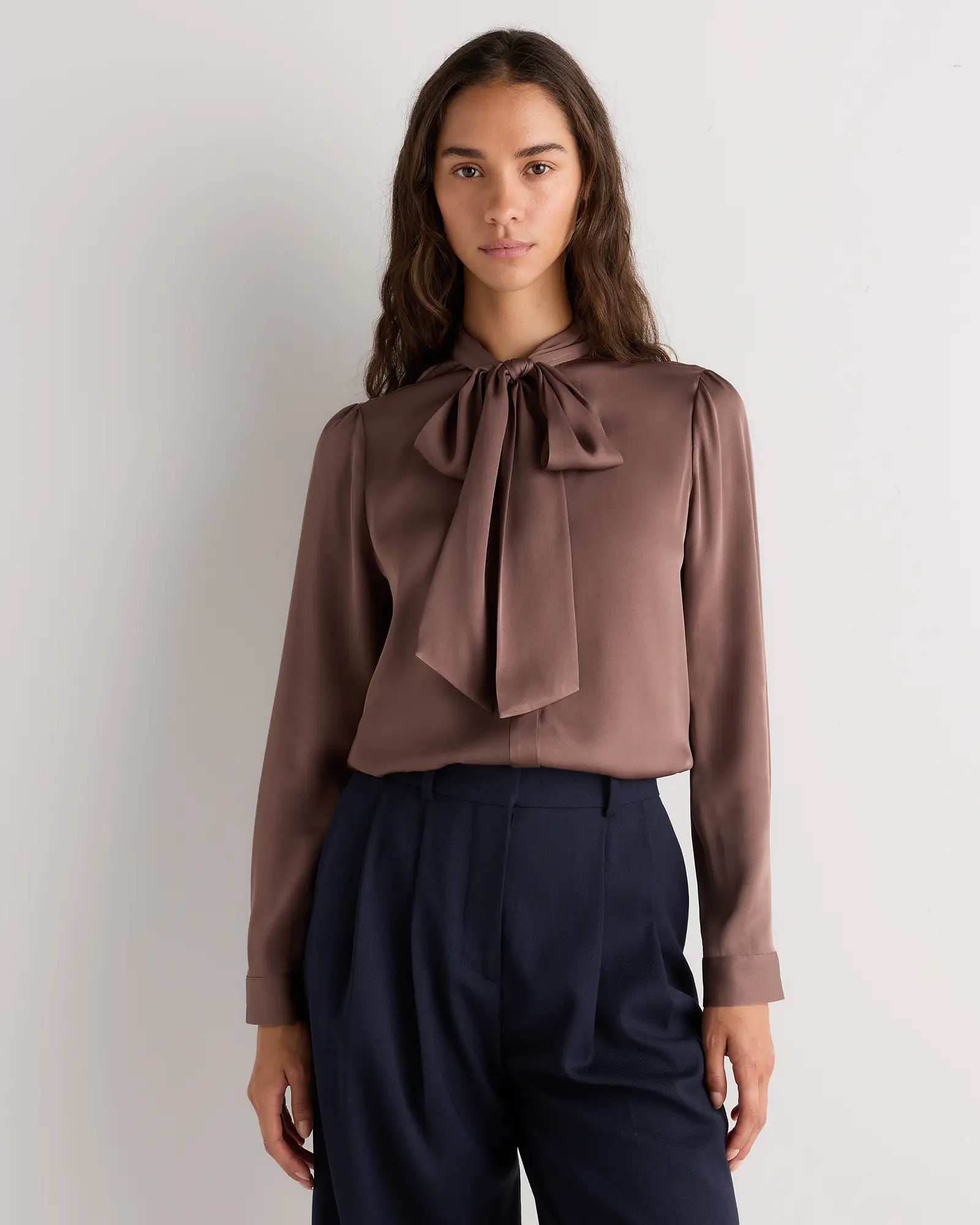 Washable Stretch Silk Tie Neck Blouse | Quince