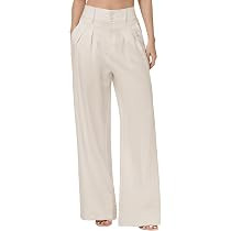 Tall Women Linen Blend Trousers 32" 34" 36" Inseam Wide Leg Pleated High Waisted | Amazon (US)