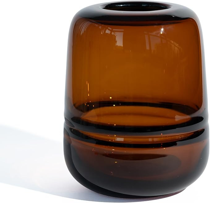 Amber Glass Flower Vase for Centerpieces Flowers 6.7 Inch Round Modern Glass Bud Vase Decorative ... | Amazon (US)