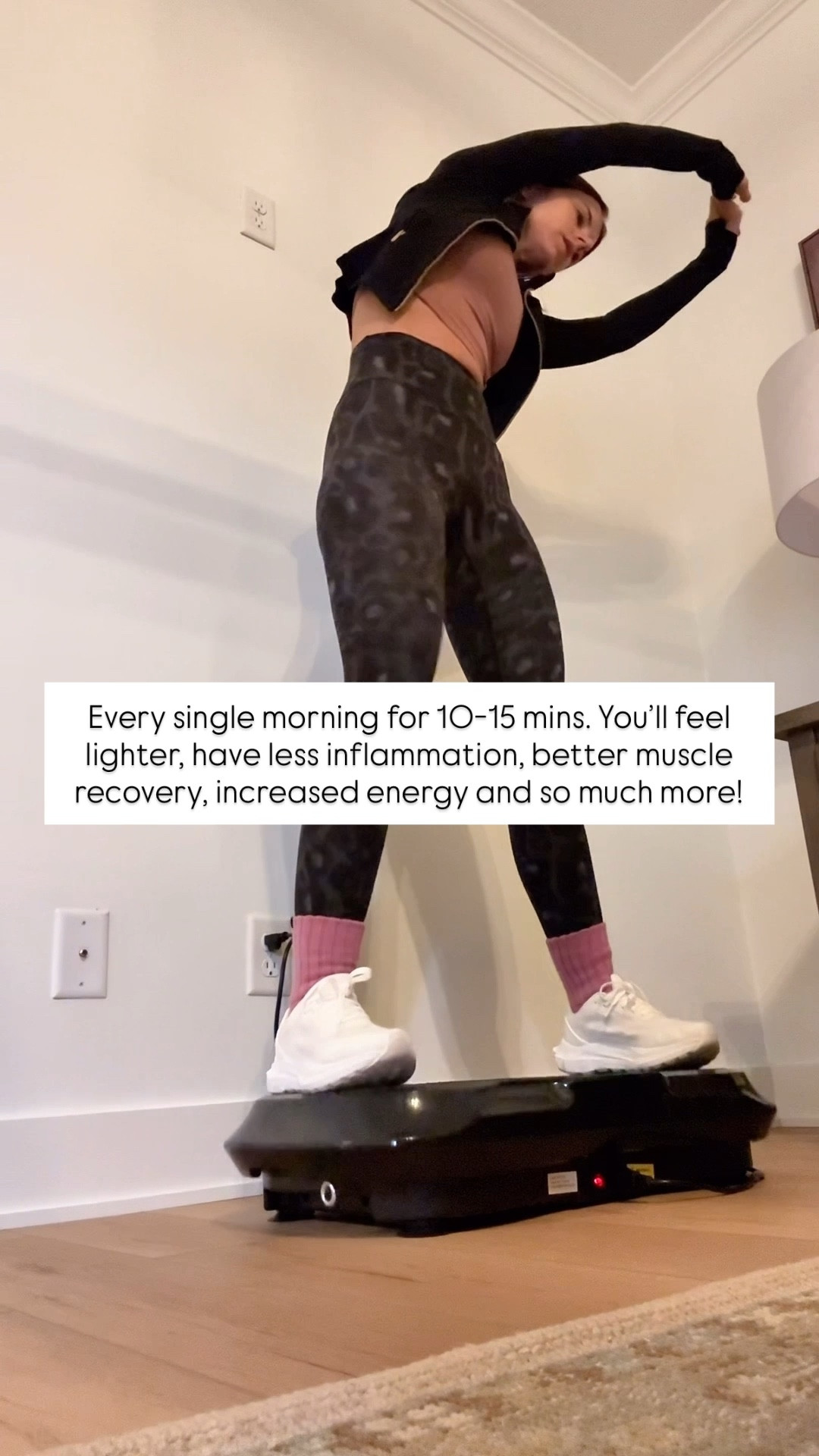 Love my vibration plate in the mornings! Use for 10-15 mins to feel lighter, have less inflammation, increased energy, better muscle recovery and more! Linking my Lululemon pieces too - wearing 0 in leggings, XXS in tank and sz 2 in jacket. Alo white sneakers are TTS. 

#LTKActive #LTKmorningroutine #LTKselfcare