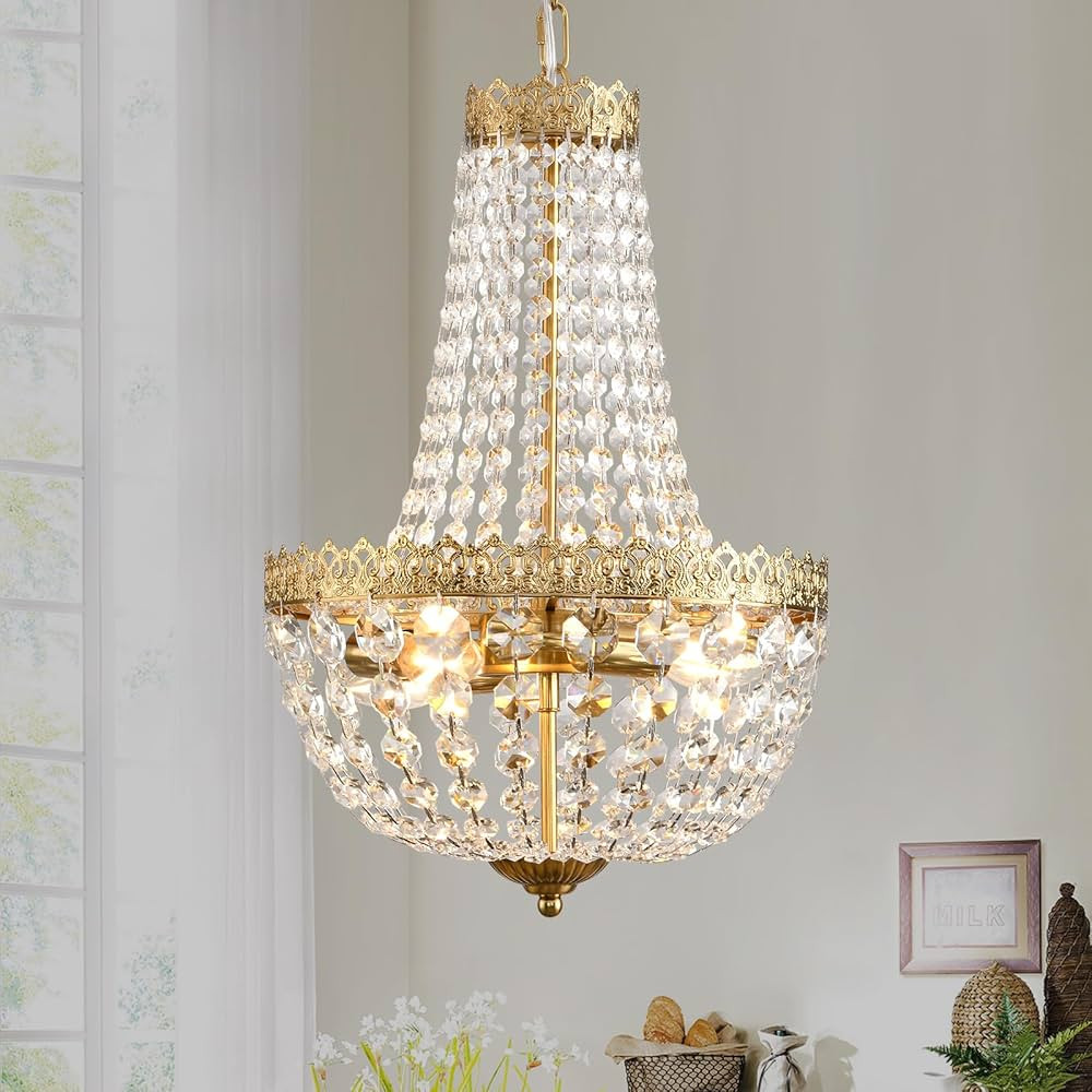 Mini French Empire Crystal Chandelier 4 Lights Pendant Lighting Fixture for Dining Living Room Fo... | Amazon (US)