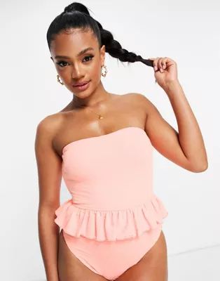 ASOS DESIGN peplum swimsuit in peach texture | ASOS (Global)