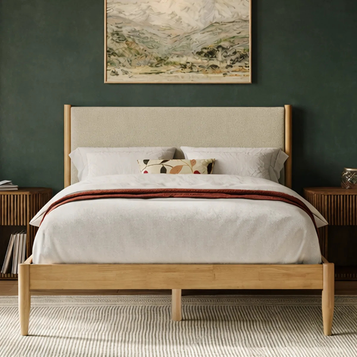 Besan Solid Wood Boucle Upholstered Headboard Bed Frame | Wayfair North America