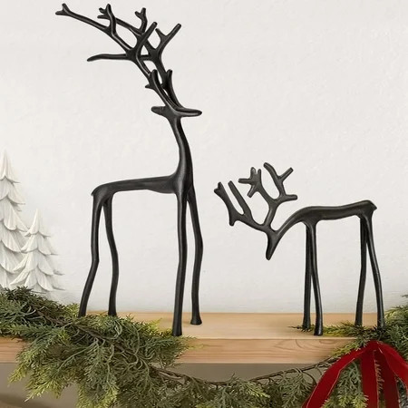 FYHALE Reindeer Christmas Decorations - Set of 2 Black Reindeer Statues, Modern Christmas Table Decorations, Xmas Deer Figurines, Elegant Indoor Holiday Decor for Mantel Living Room Bedroom Office | Walmart (US)