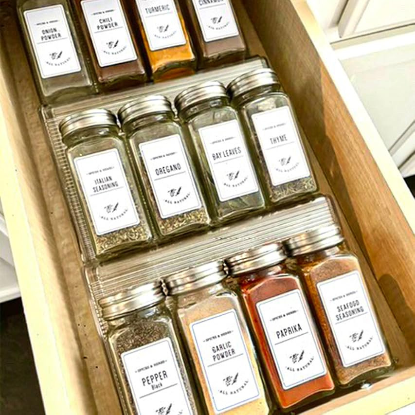 24 Pcs Glass Spice Jars with White Printed Spice Labels - 4oz Empty Square Spice Bottles - Shaker Li | Amazon (US)