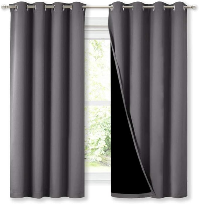NICETOWN 100% Blackout Curtains with Black Liners, Thermal Insulated Full Blackout 2-Layer Lined ... | Amazon (US)