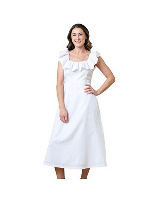 Hope & Henry Women's Linen Ruffle Collar Midi Dress - Macy's | Macy's