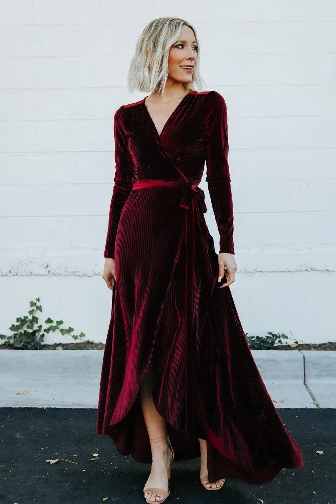 Jada Ribbed Velvet Wrap Dress | Mulberry | Baltic Born