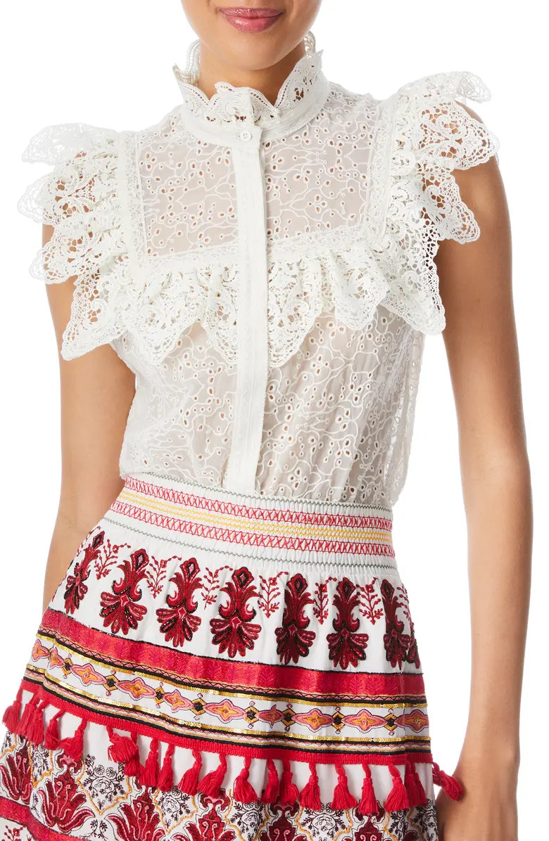 Alice + Olivia Marian Eyelet & Ruffle Blouse | Nordstrom | Nordstrom
