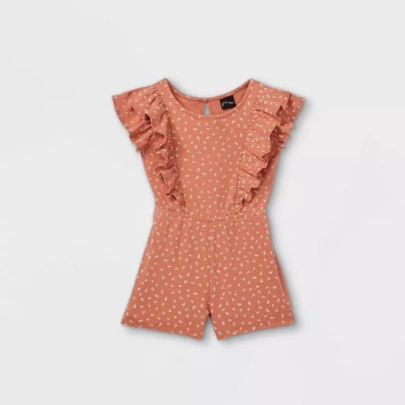 Toddler Girls' Floral Ribbed Tank Romper - art class™ Rust Orange | Target