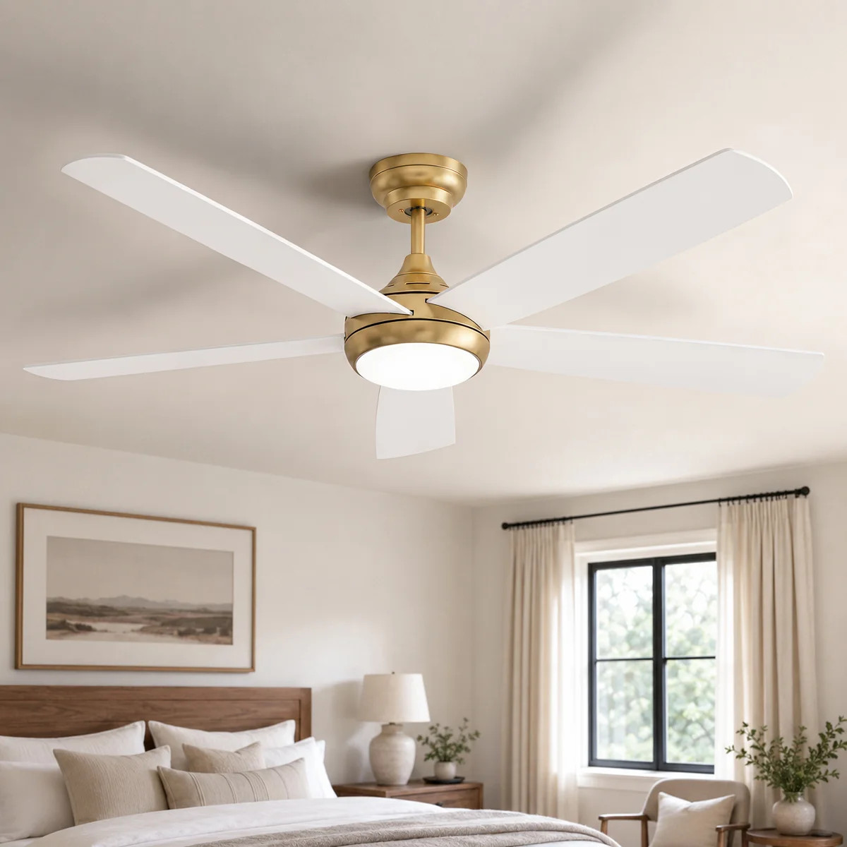 48" Smart Ceiling Fan with Light Kit Included, WiFi/APP/Voice/Remote, Dual-Sided 5-Blade High Air... | Wayfair North America