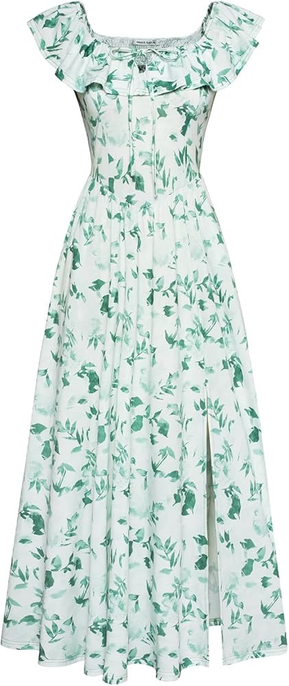 GRACE KARIN 2025 Womens Maxi Dresses Summer Off Shoulder Floral Dress Ruffle Split Beach Flowy Bo... | Amazon (US)