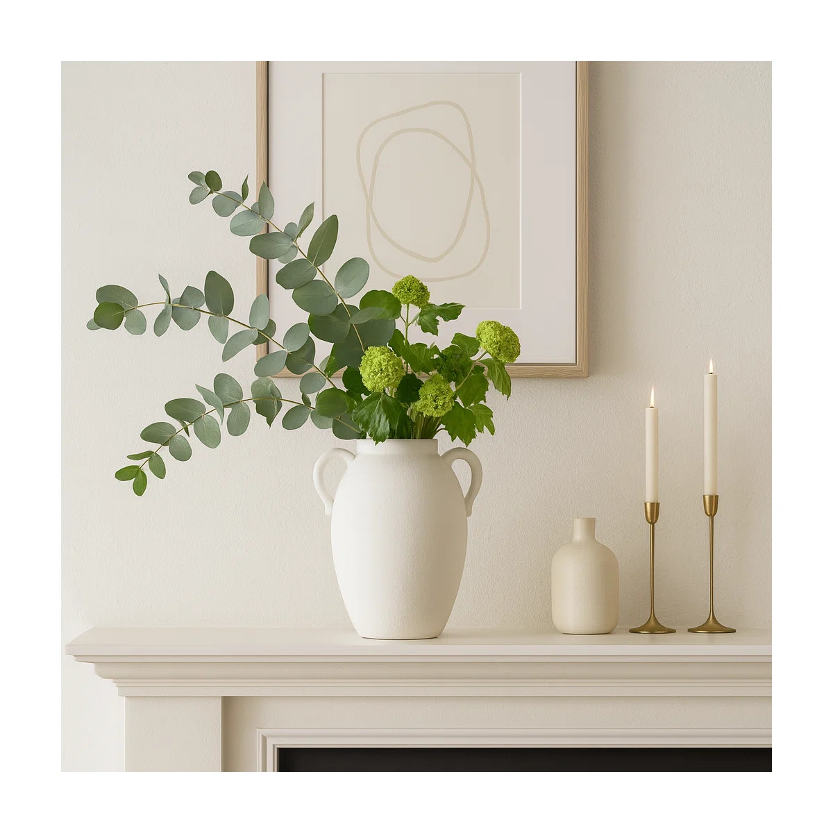 Textured Table Vase Jar With Two Handles for Home Decor - Ceramic Tall Flower Vase for Tabletops ... | Wayfair North America