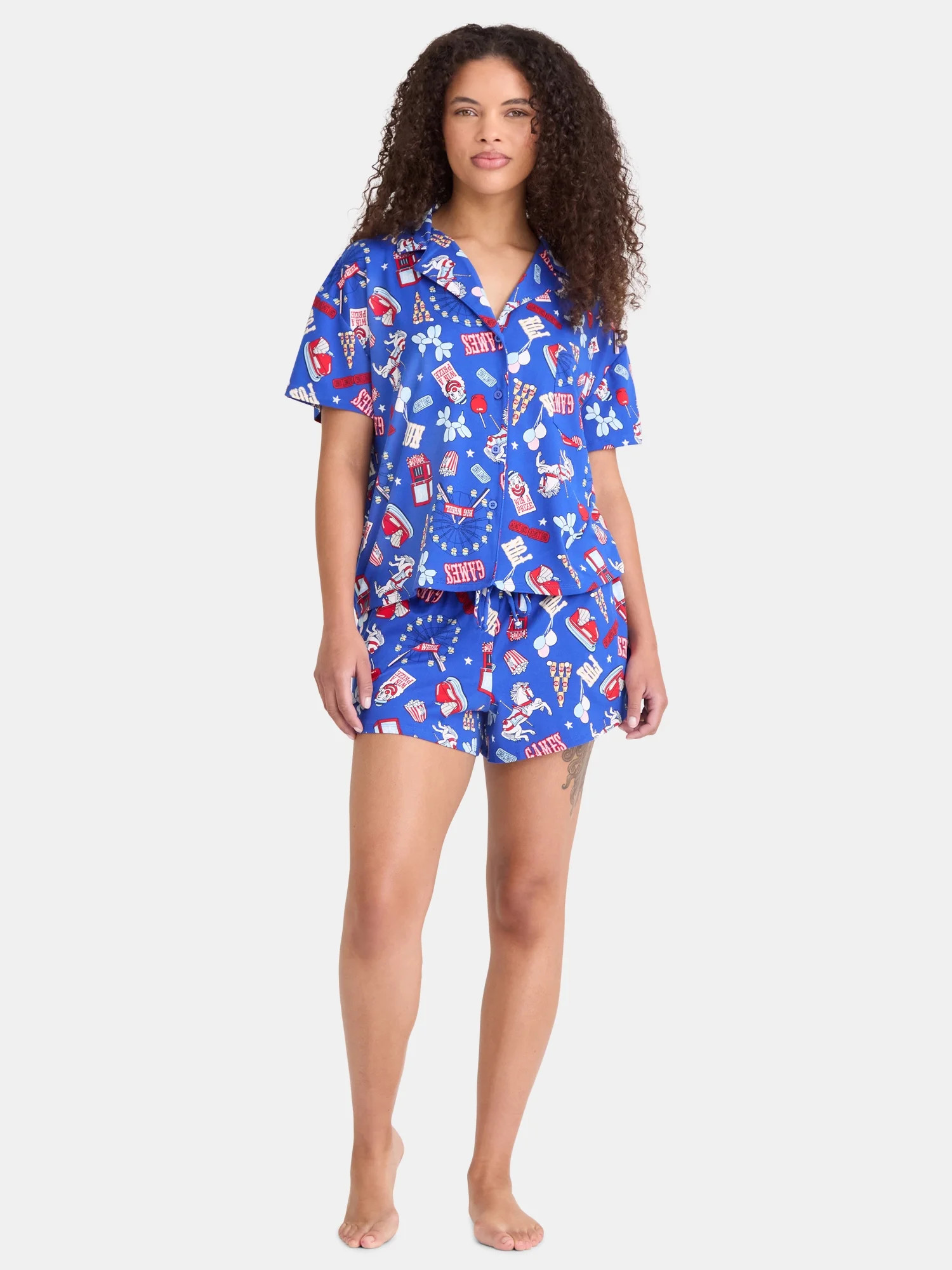 Way to Celebrate Women's Notch Collar Top and Shorts Pajama Set, 2-Piece, Sizes XS-3X | Walmart (US)