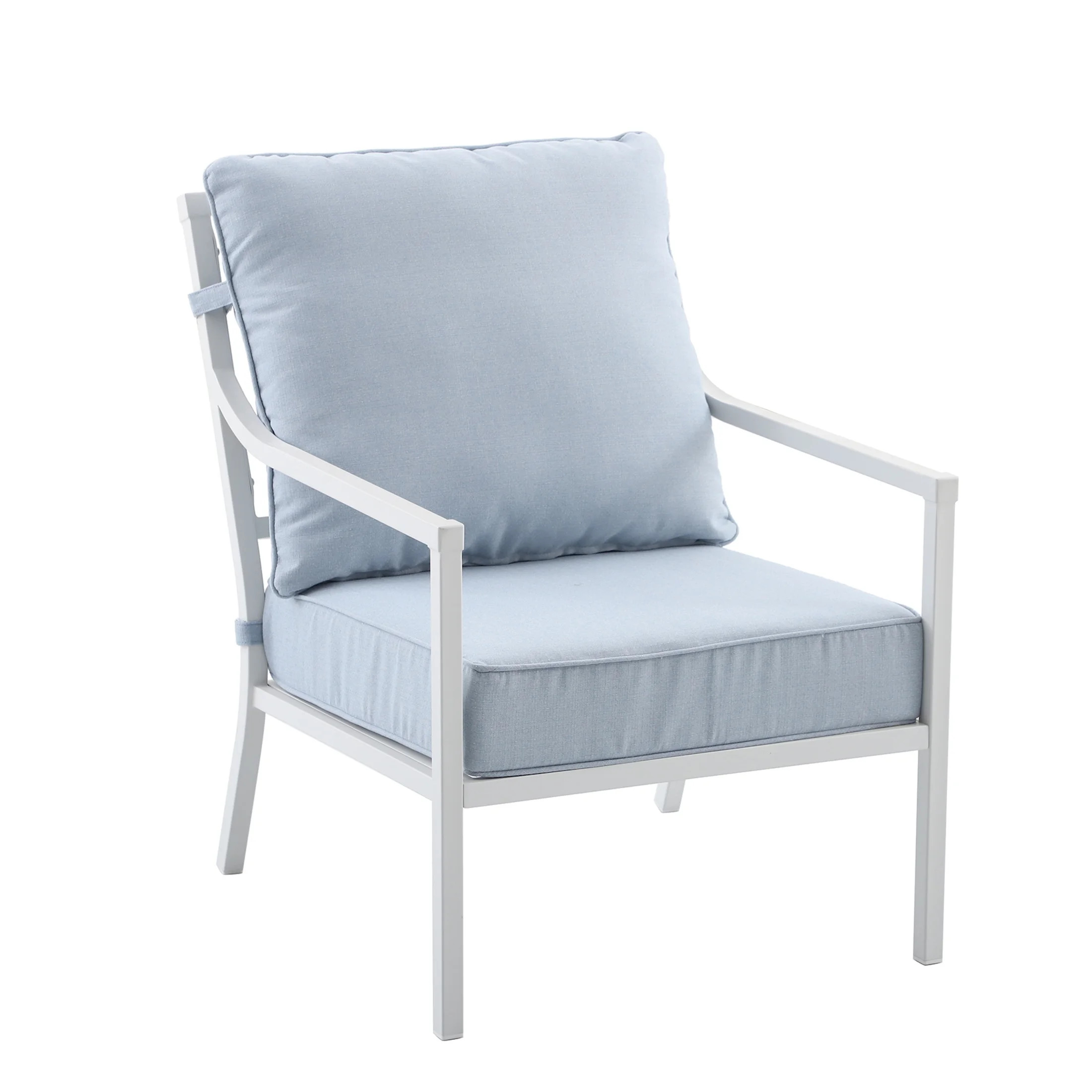 My Texas House Cambria Steel Outdoor Patio Conversation Chair - Set of 2, White/Blue | Walmart (US)
