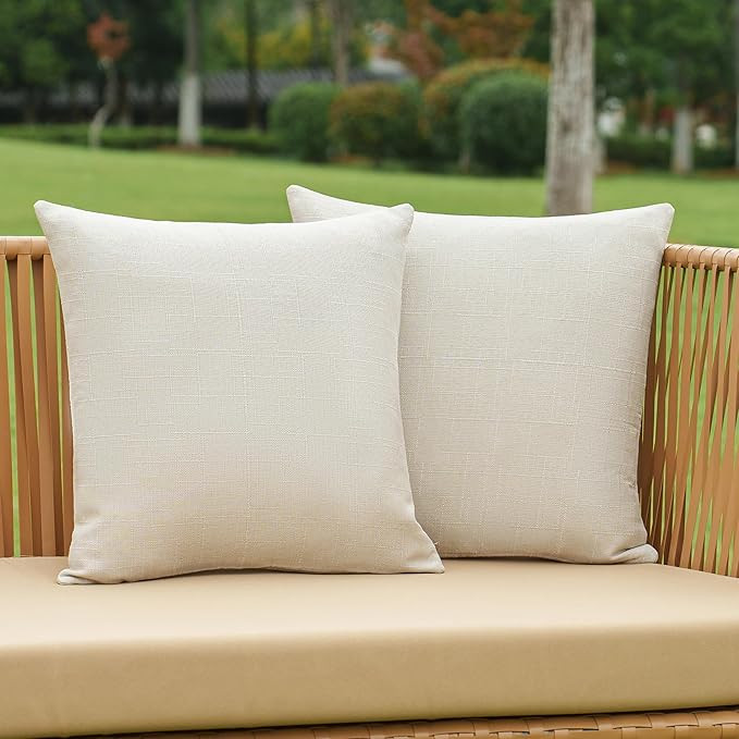 NiNi ALL Pack of 2 Decorative Outdoor Waterproof Pillow Covers Square Garden Linen Textured Cushi... | Amazon (US)