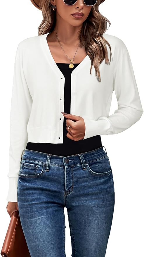 Newshows Womens 2025 Summer Cropped Cardigan Fashion Knit Bolero Shrug Long Sleeve V Neck Busines... | Amazon (US)