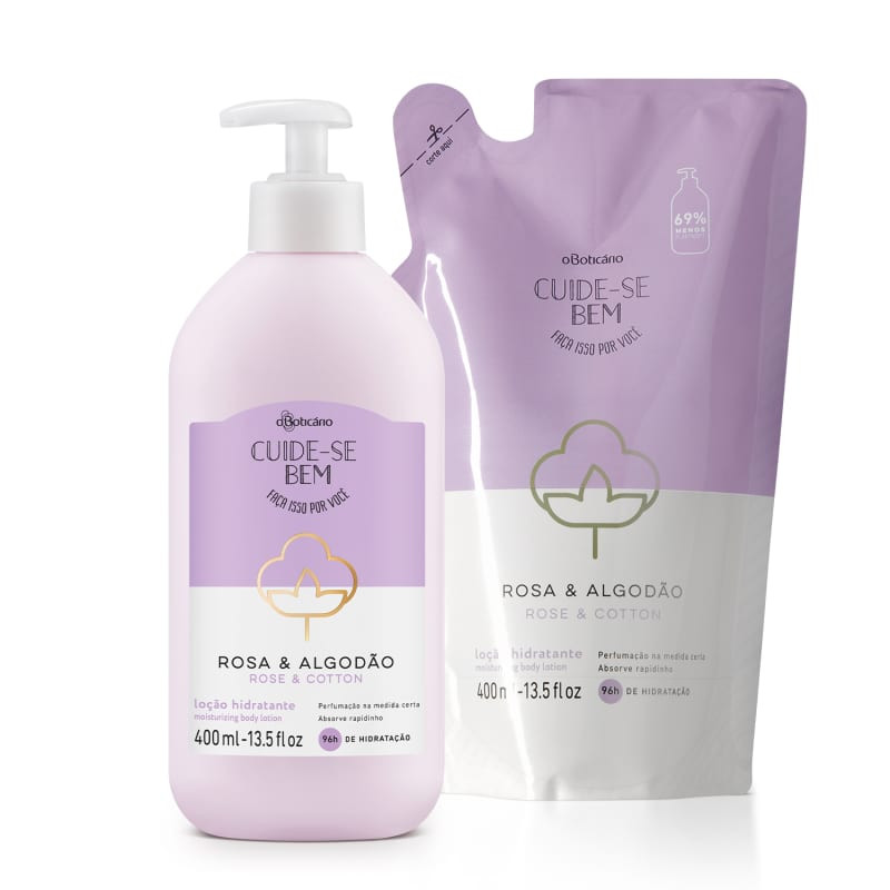 Combo Cuide-Se Bem Rosa e Algodão:: Loção Hidratante Corporal 400ml + Refil 400ml | oBoticario (BR)