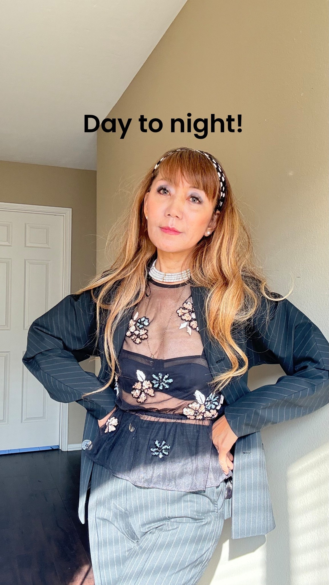 Day to night out idea! Wear a sheer and decorative top under your suit jacket, and in the evening, take off the coat and add a colorful scarf for a night out to keep warm  🎄🧣 #daytonight 

#LTKFindsUnder100 #LTKHoliday #LTKootd