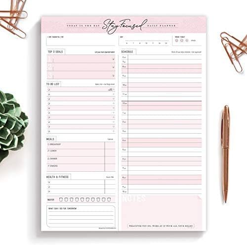 Daily Planner Notepad To Do Schedule- 50 Tear off Premium Stay Focused Made USA 8.5" x 11" | Amazon (US)