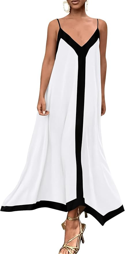 PRETTYGARDEN Women's Flowy Maxi Dress 2025 Summer Sleeveless V Neck Spaghetti Strap Elegant Weddi... | Amazon (US)