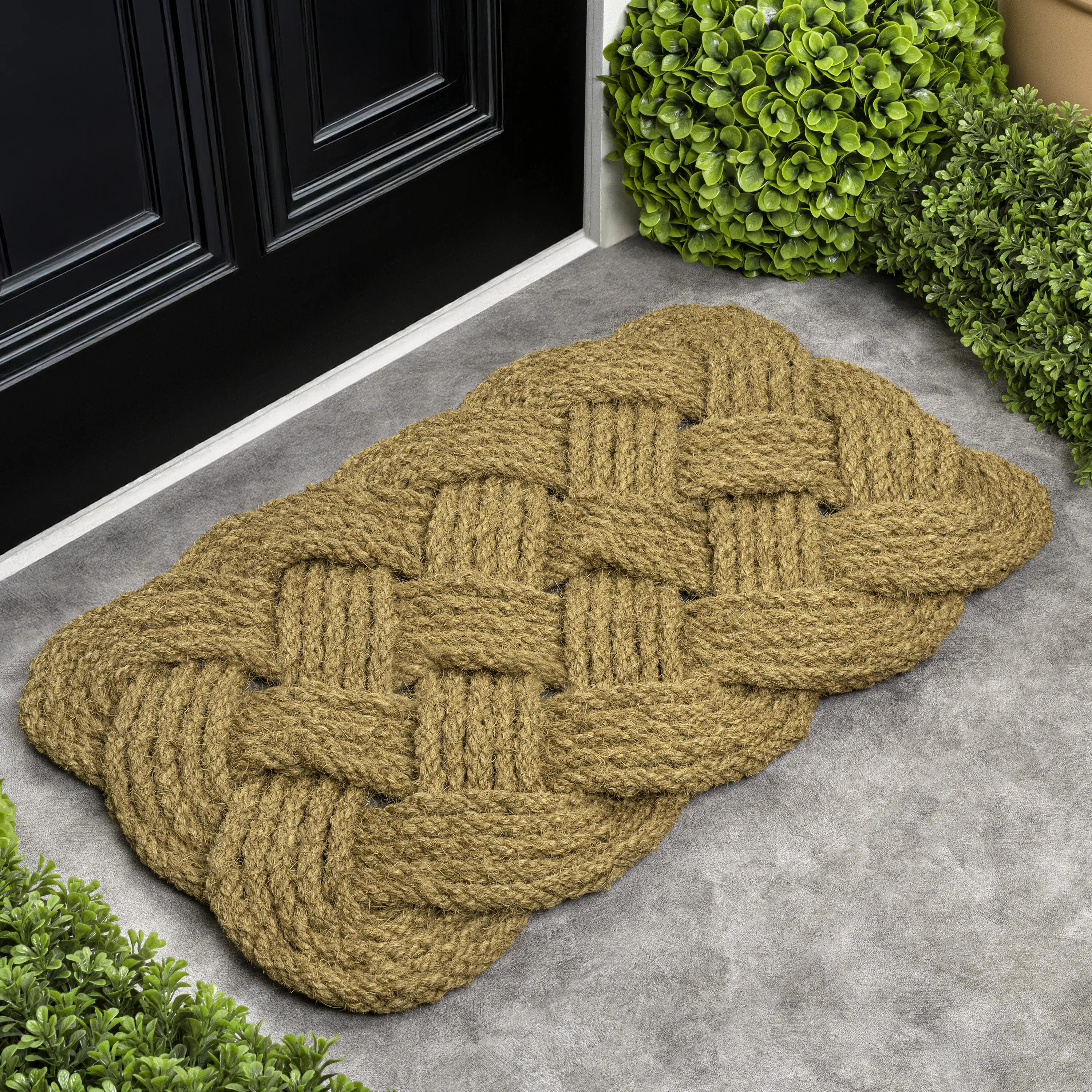 Maeve Classic Coastal Scalloped Basketweave Coir Natural 18 in. x 30 in. Indoor/Outdoor DoorMat | Wayfair North America