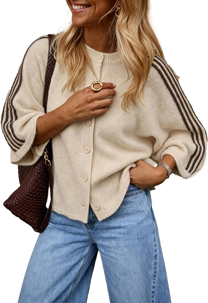 Hongsui Women's Color Block Striped Cardigan Oversized Sweater | Amazon (US)