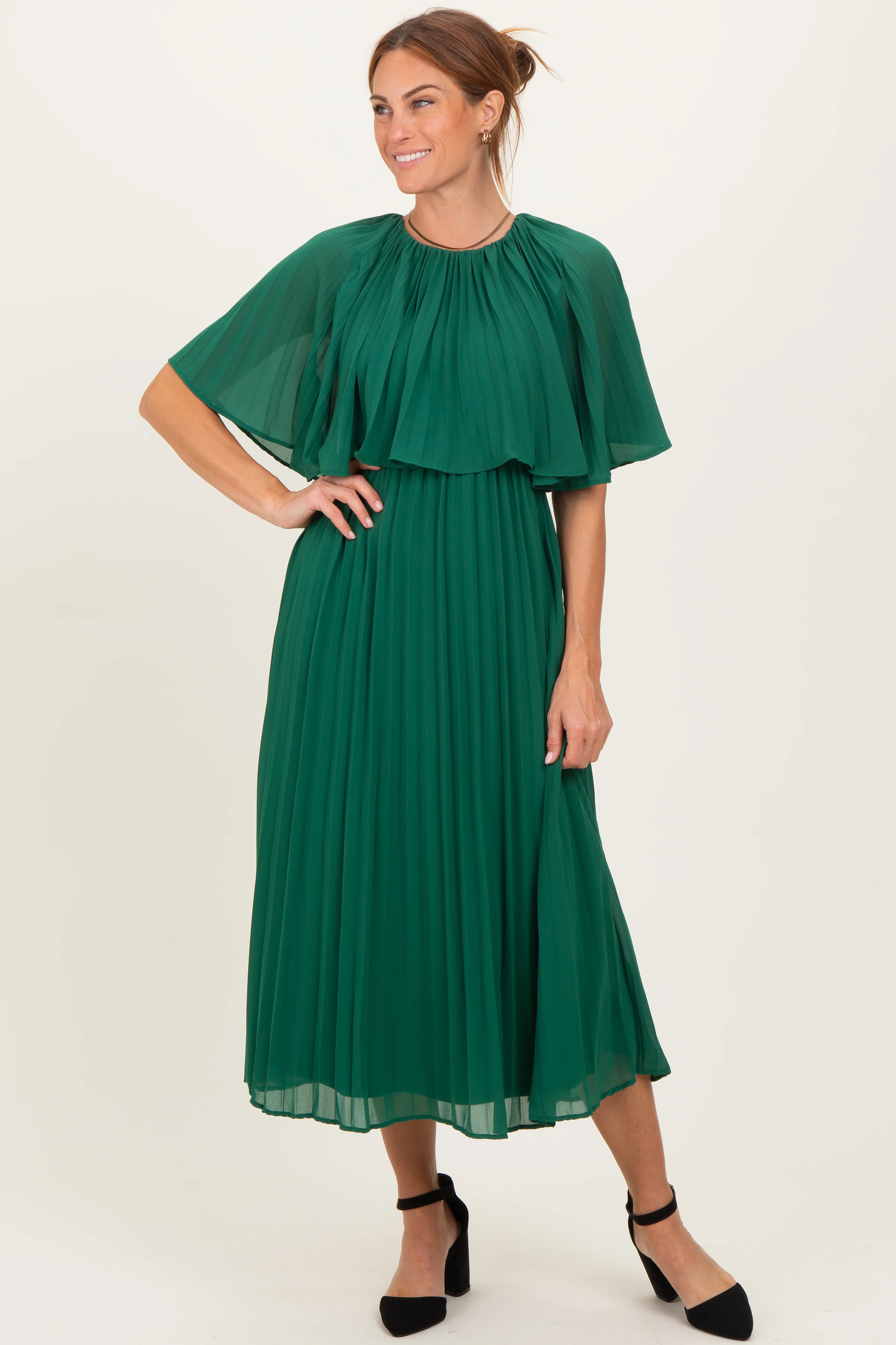 Green Pleated Cape Midi Dress | PinkBlush Maternity