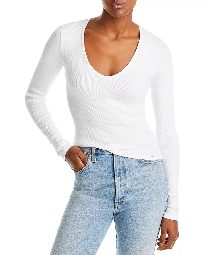 The Essential Ribbed Vee Long-Sleeve Tee | Bloomingdale's (US)