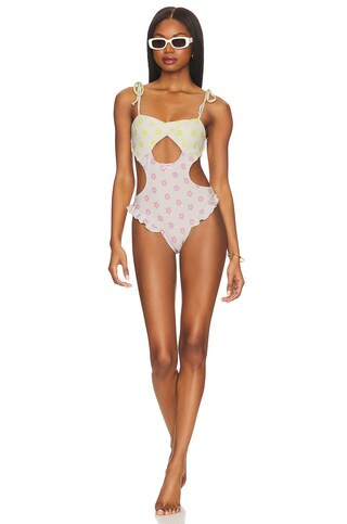 For Love & Lemons Magdalene One Piece in Yellow & Pink from Revolve.com | Revolve Clothing (Global)