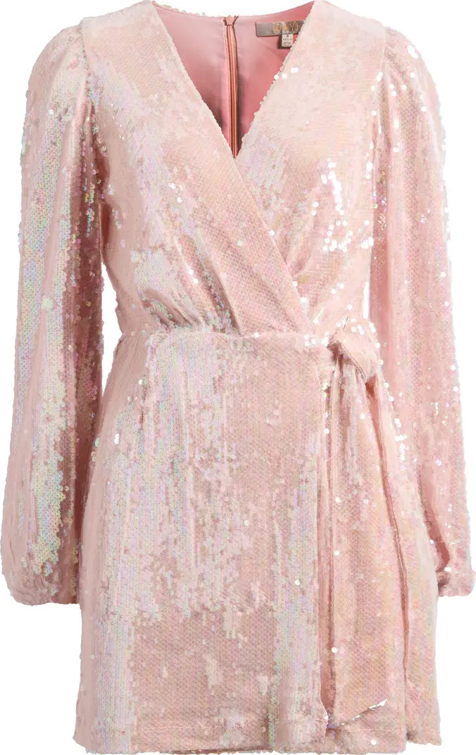 Flash Sequin Long Sleeve Faux Wrap Minidress | Nordstrom