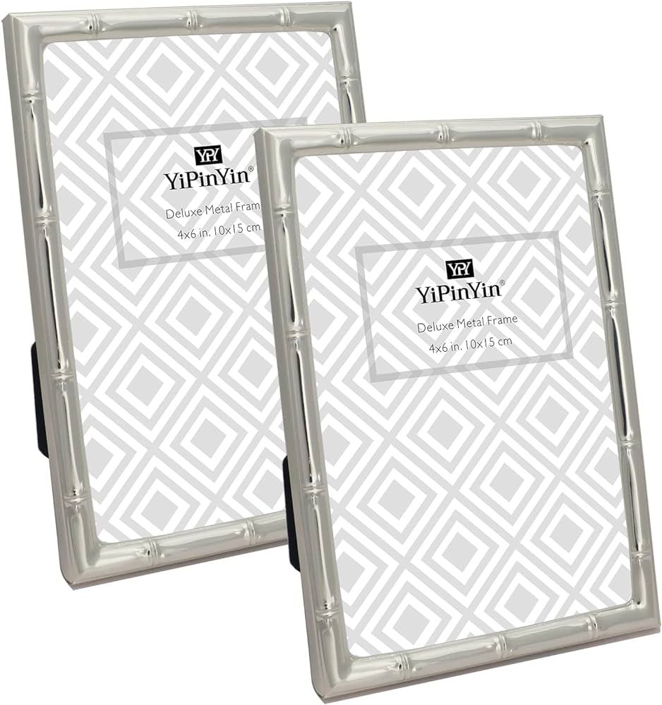 YiPinYin 4x6'' Bamboo Detail Designs Silver Metal Picture Frame 2pack, Elegant Silver Plated Baby Nu | Amazon (US)