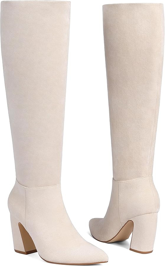 CYNLLIO Suede Tall Boots for Women Knee High Wide Calf Boots Fall Long Boot 3.35" Chunky Heeled P... | Amazon (US)