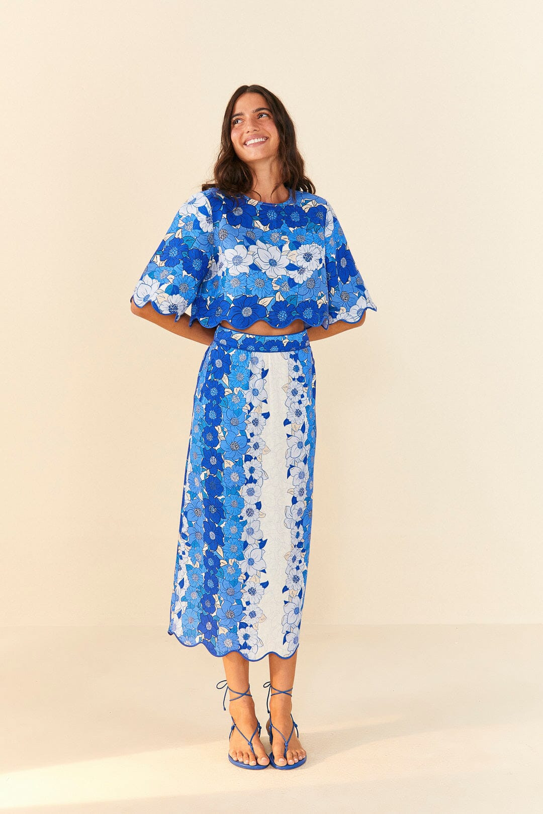 Blue Flower Stripes Crop Top | FarmRio (US)