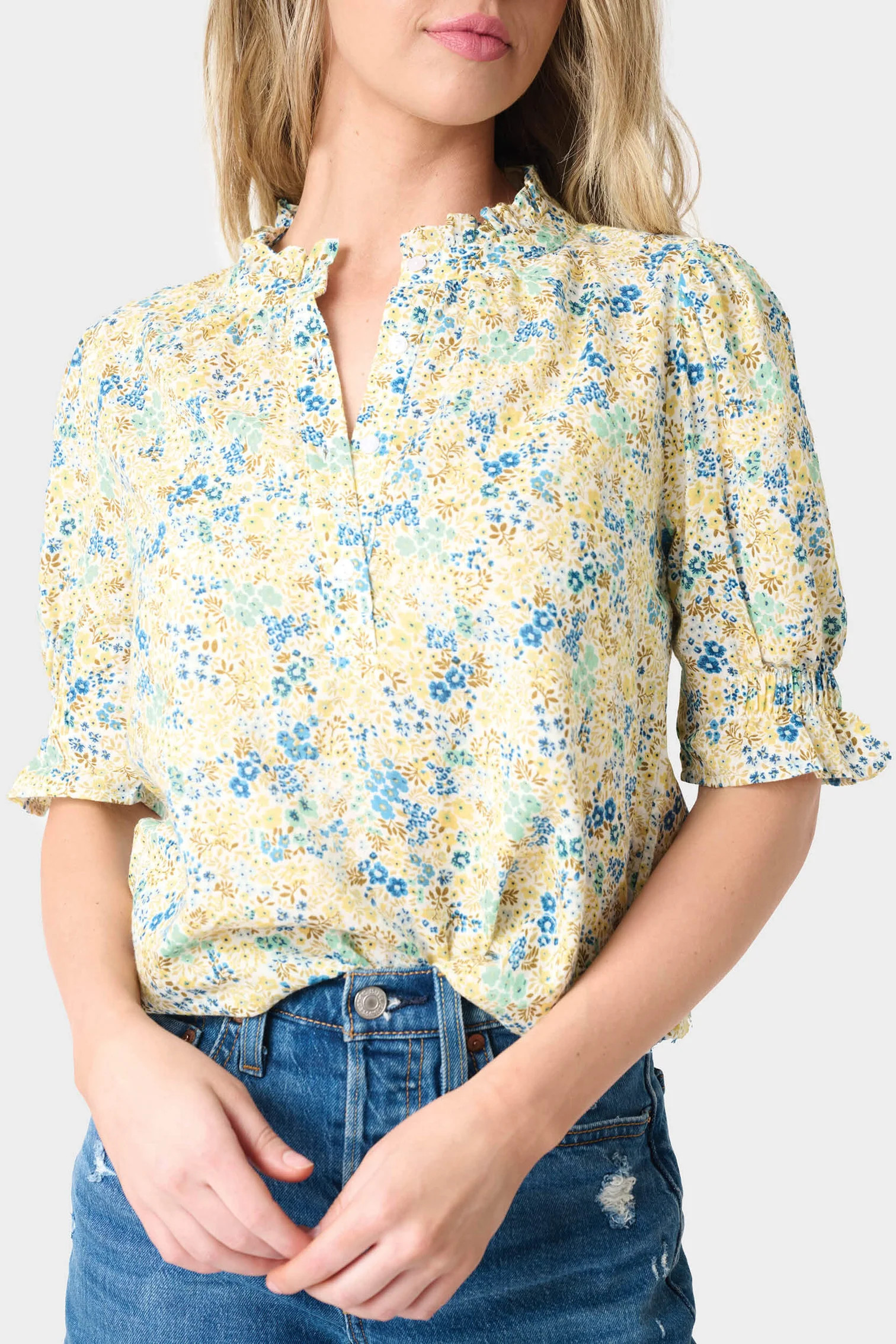 Dianthus Henley Puff Sleeve Blouse | Gibson