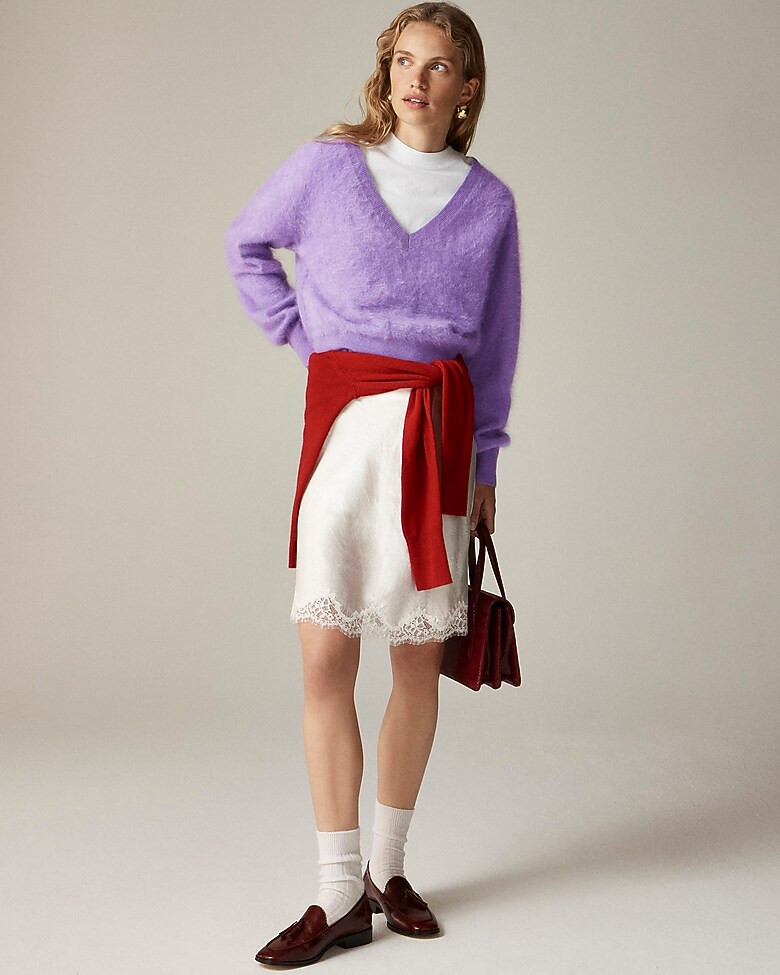 Brushed cashmere cropped V-neck sweater | J. Crew US