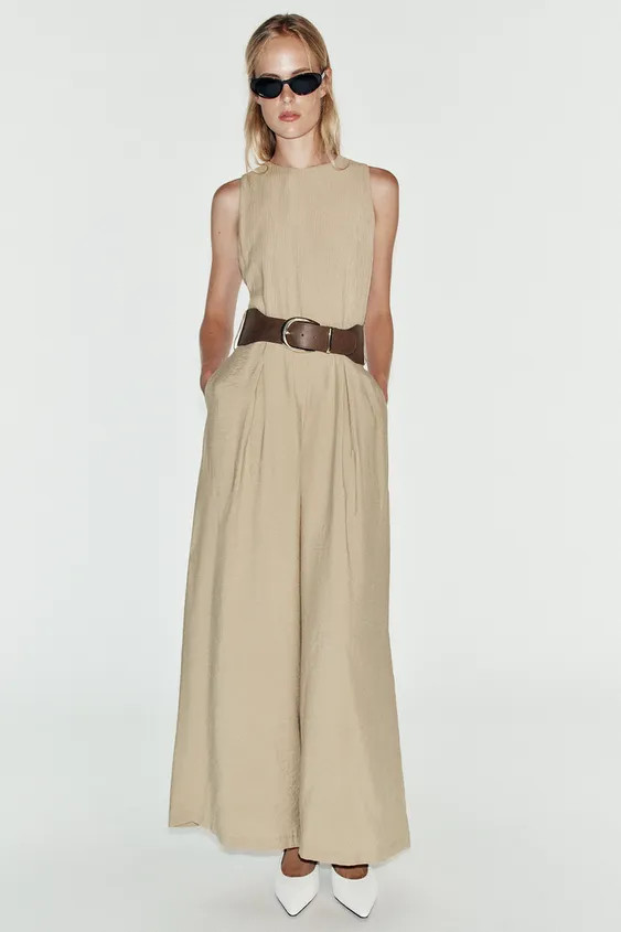 COMBINED WIDE-LEG BELTED JUMPSUIT | Zara US