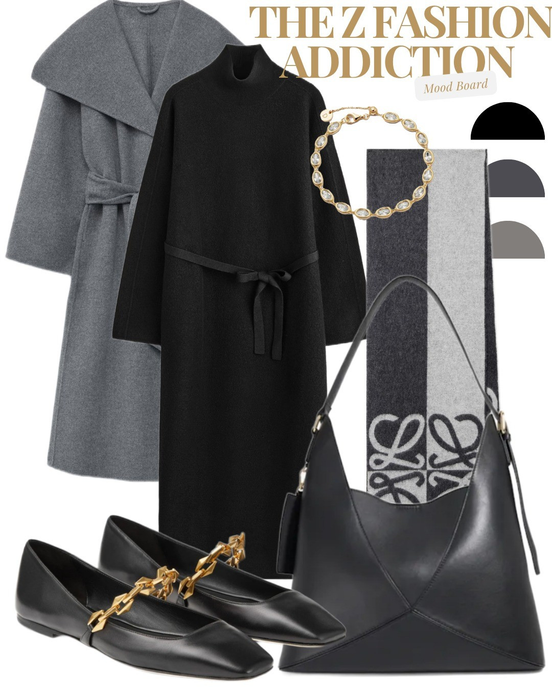 Knit dress for the cold days!Grey coat black dress workwear office look black flat ballerina shoes handbag on sale loewe shawl jewelry bracelet how to style guide inspiration outfit inspo

#LTKsale #LTKstyletip #LTKshoes