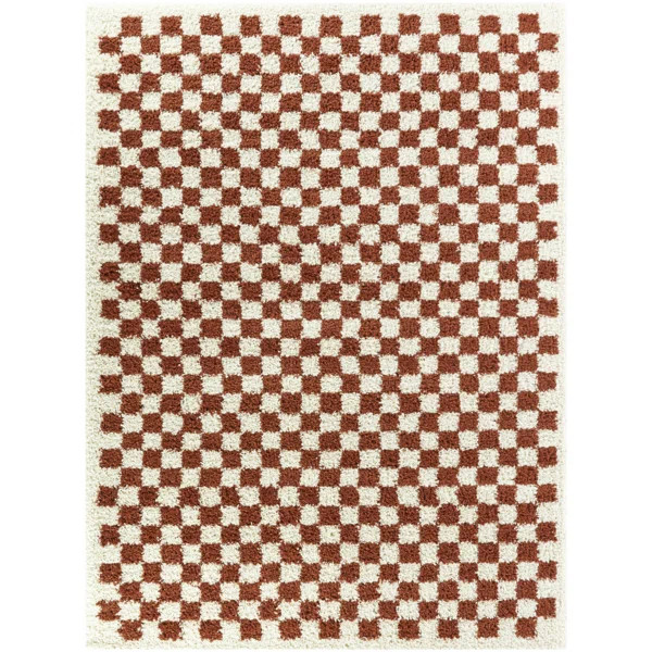 Walker Checkered Machine Woven Area Rug in Burnt Orange/Cream Shag | Wayfair North America