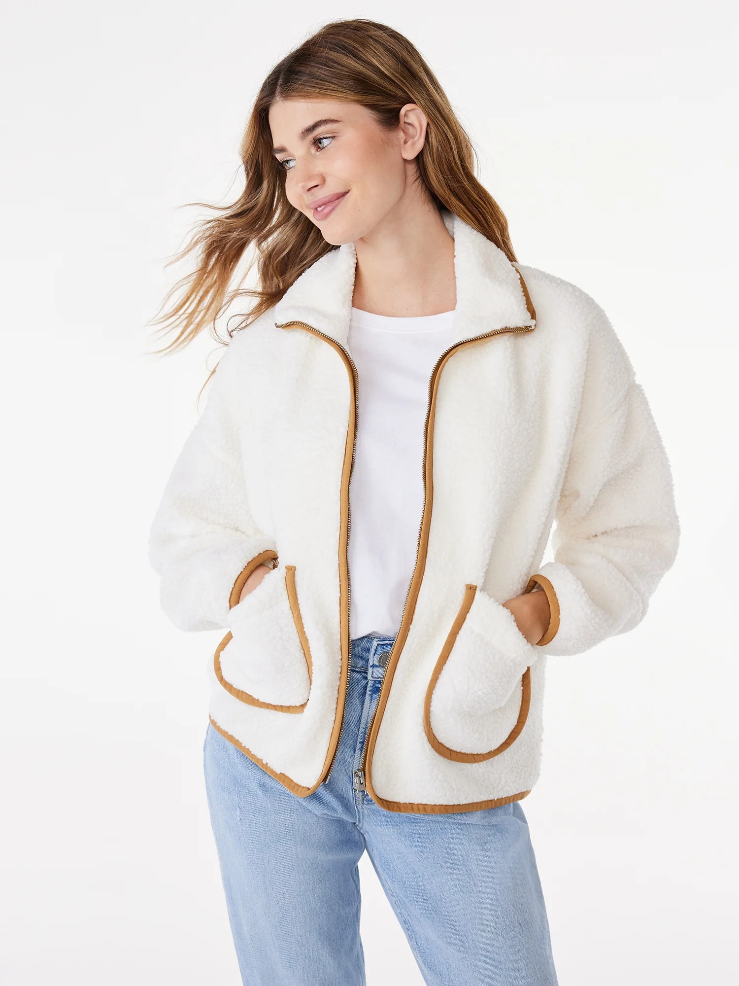 Free Assembly Women's Patch Pocket Mixy Teddy Fleece Jacket, Sizes XS-XXL | Walmart (US)