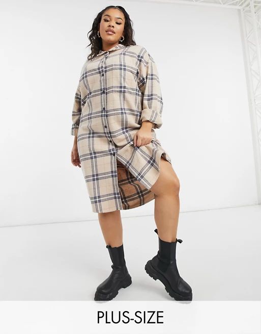 COLLUSION Plus Exclusive longline overshirt in check | ASOS (Global)