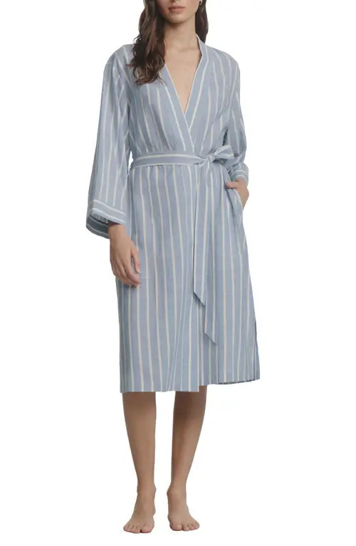 Eberjey Nautico Stripe Robe in Classic Stp Slate Blue/Ivory at Nordstrom, Size X-Large | Nordstrom